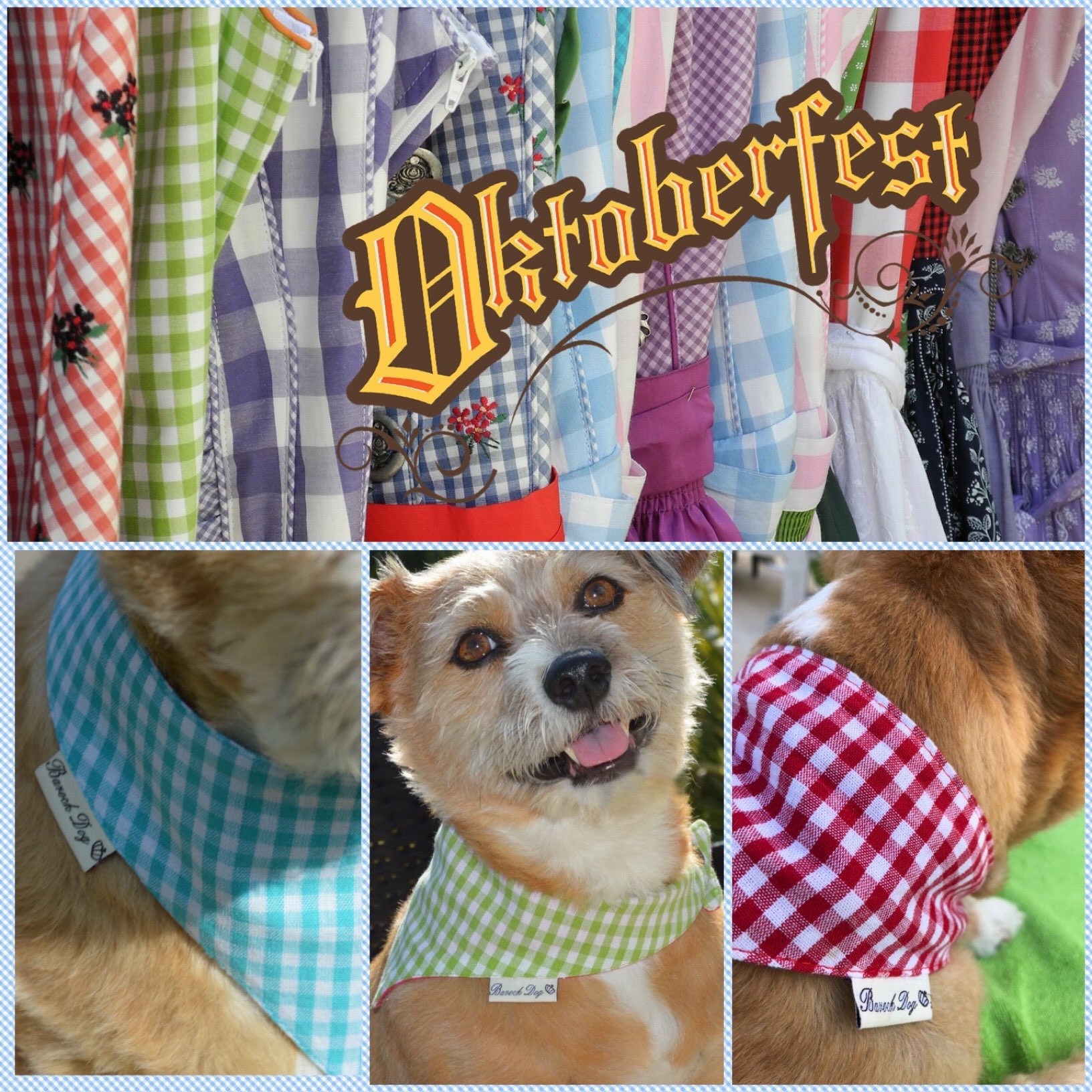 #ozapftis Wieso soll nur das Frauchen oder Herrchen „fesch“ Aussehen während der Wiesn und Wasenzeit. Für euren #fellnasen haben wir verschiedene Farben mit beliebte Karomuster. Schaut mal auf unsere Seite vorbei😘 Da gibt es schönes zum Shoppen für die🐾
www.barockdog.de 
#karo #hundehalstuch  #hundeaccessoires